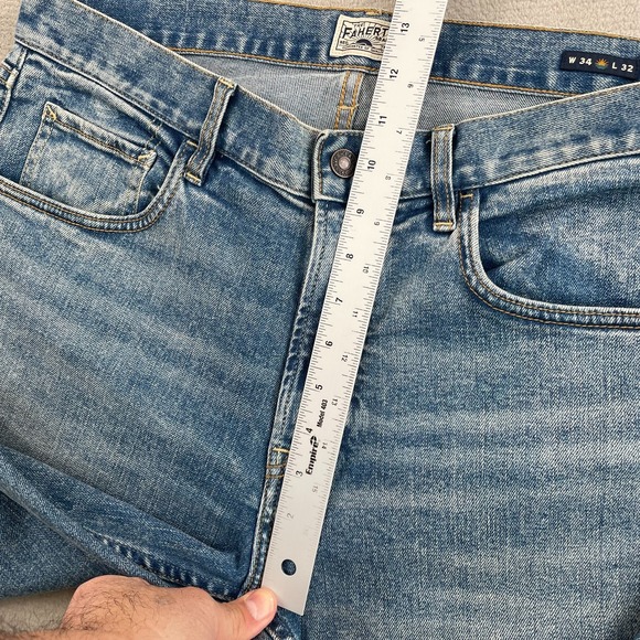Faherty Blue Slim Straight Jeans Size 34 - would fit 35/36 - Picture 10 of 12